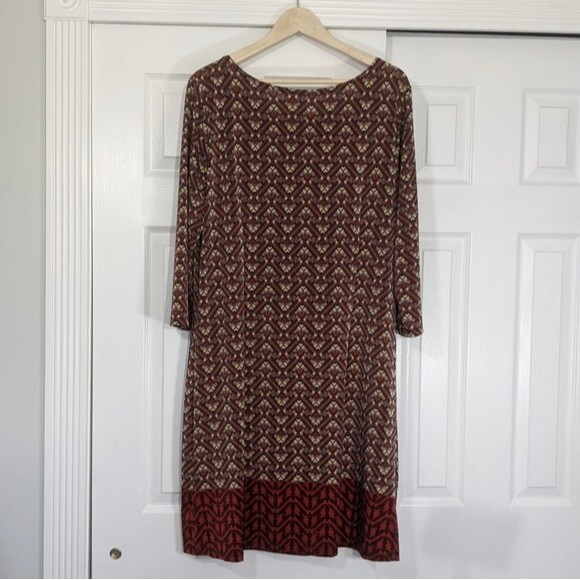 Tacera Dress XL Stretch Geometric Chevron Red Burgundy Tan Navy Pullover X Large - Picture 6 of 6